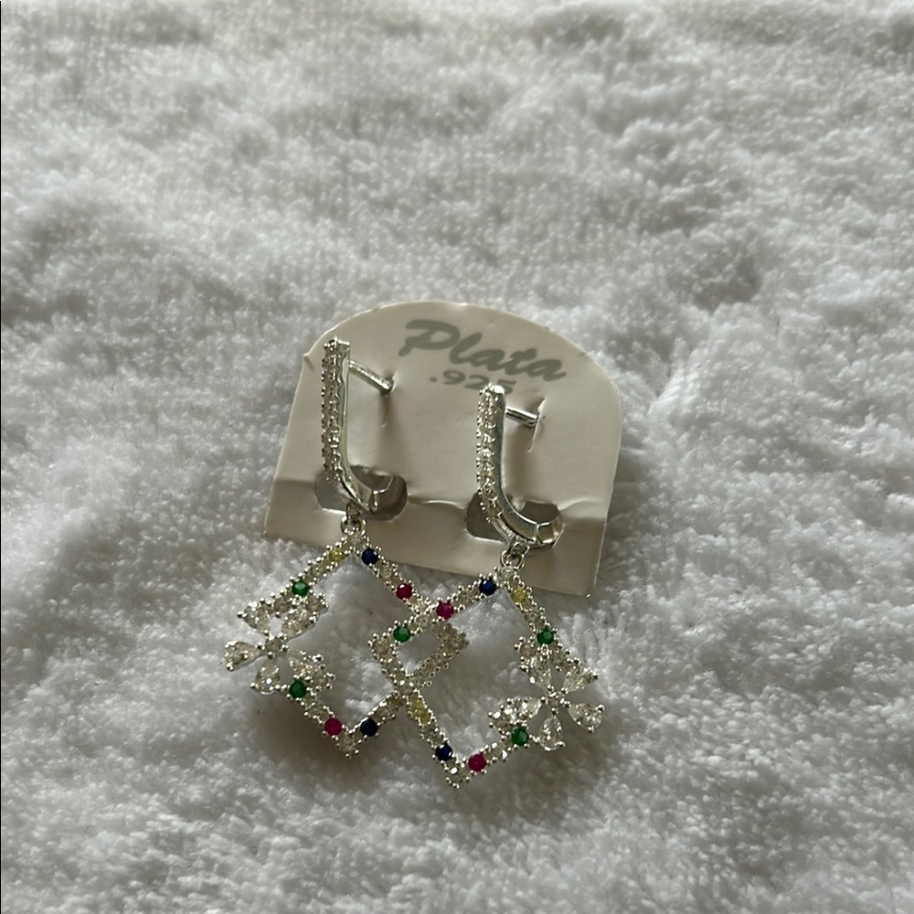 Silver Multicolor Geometric Earrings - image 1